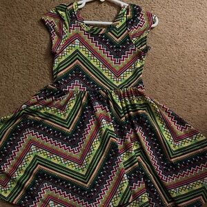 Dot Dot Smile Neon Green Multicolor Chevron Fit & Flare Dress